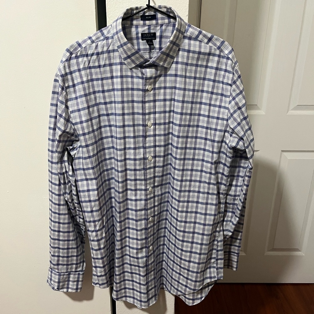 J. Crew Blue and White Plaid Men's Dress Shirt